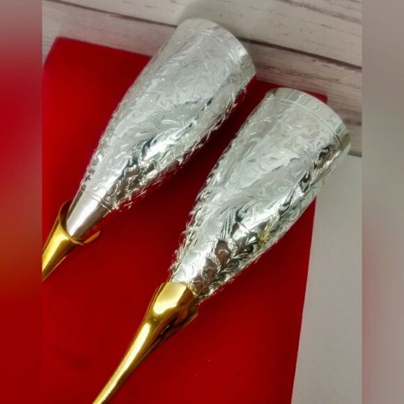 Vintage Champagne Flutes Glasses Brass Silver Plate  From Calcutta India - Picture 7 of 16